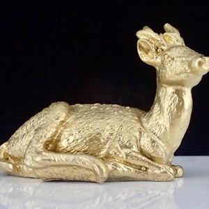 Gold Deer Fawn Figurine Sitting 3.5" length Home Decor Well Made Lifelike Cute